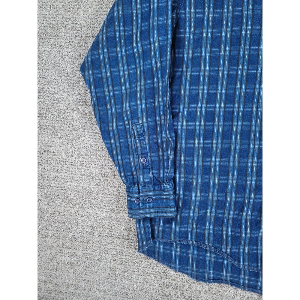 Wrangler X Long Tails Mens Blue Plaid Band Collar Long Sleeve Shirt L 16 1/2 35 - Picture 4 of 8